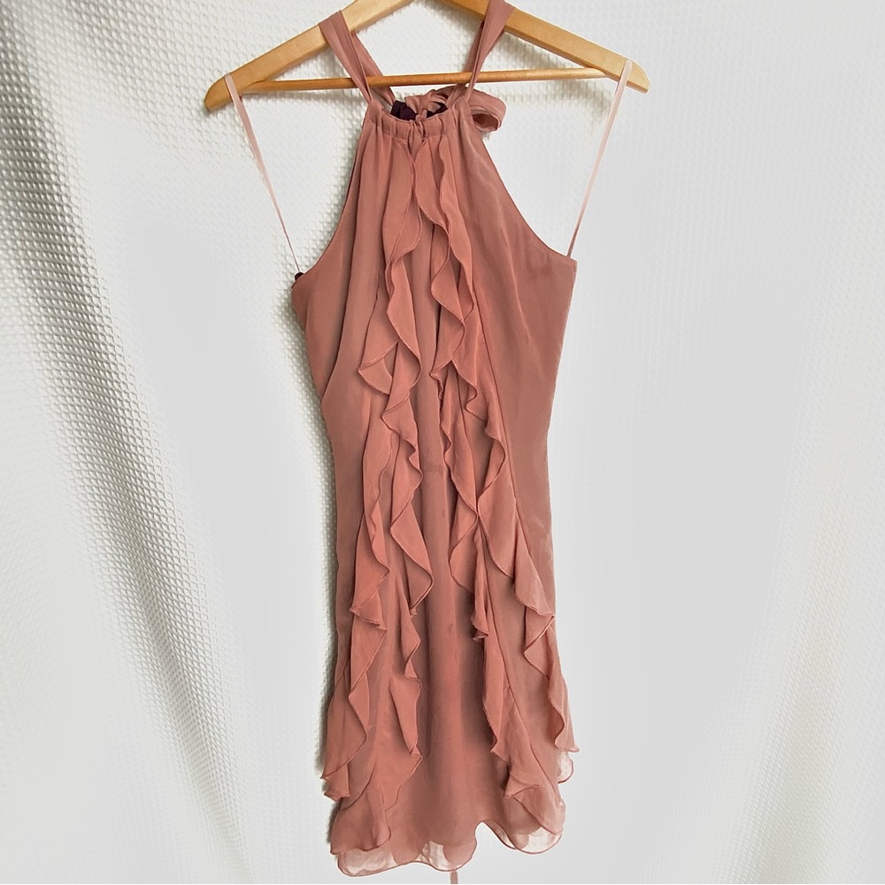RW&CO vintage Pink Ruffled Halter Dress sz S wedding romantic date in dusty rose